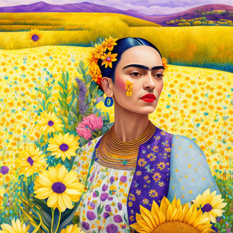 Frida Kahlo in flowerfield
