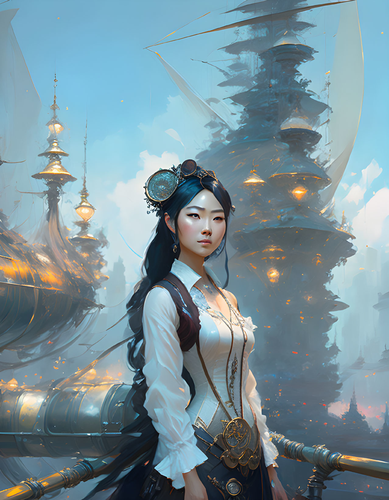 Beautiful steampunk asian pirat woman