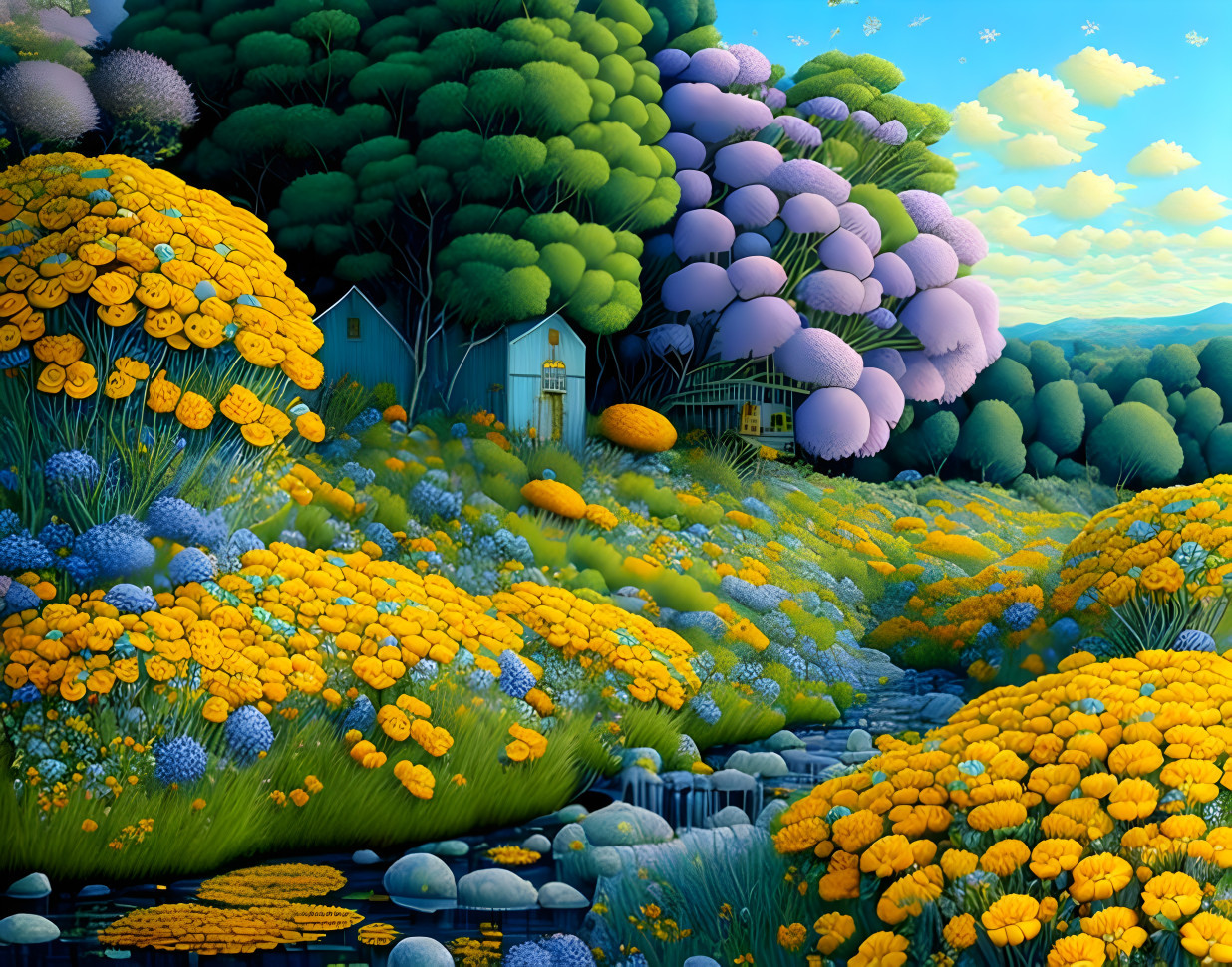 Landscape with Daffodil Flowers