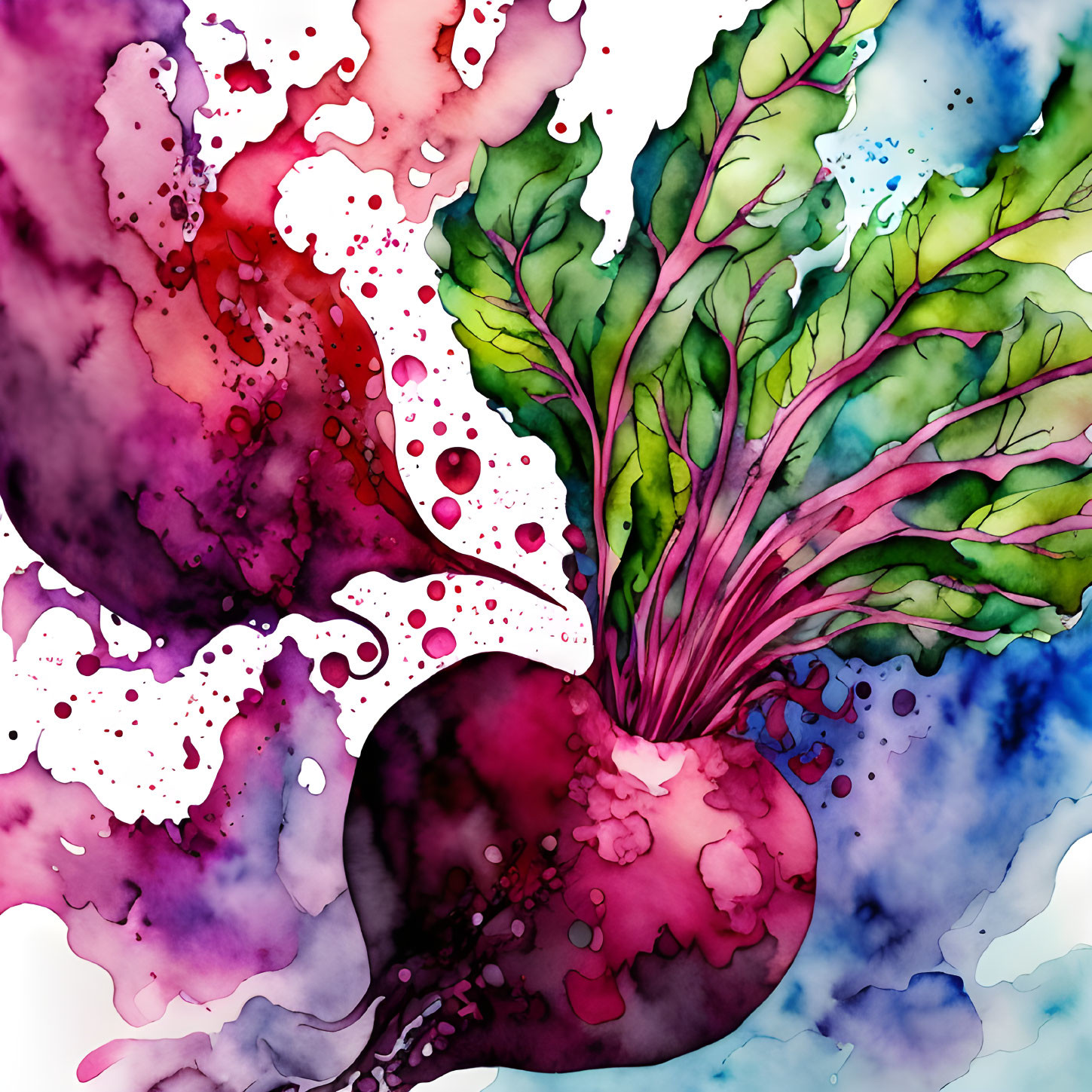 Surreal Watercolor of Beetroot's Abstract Dance