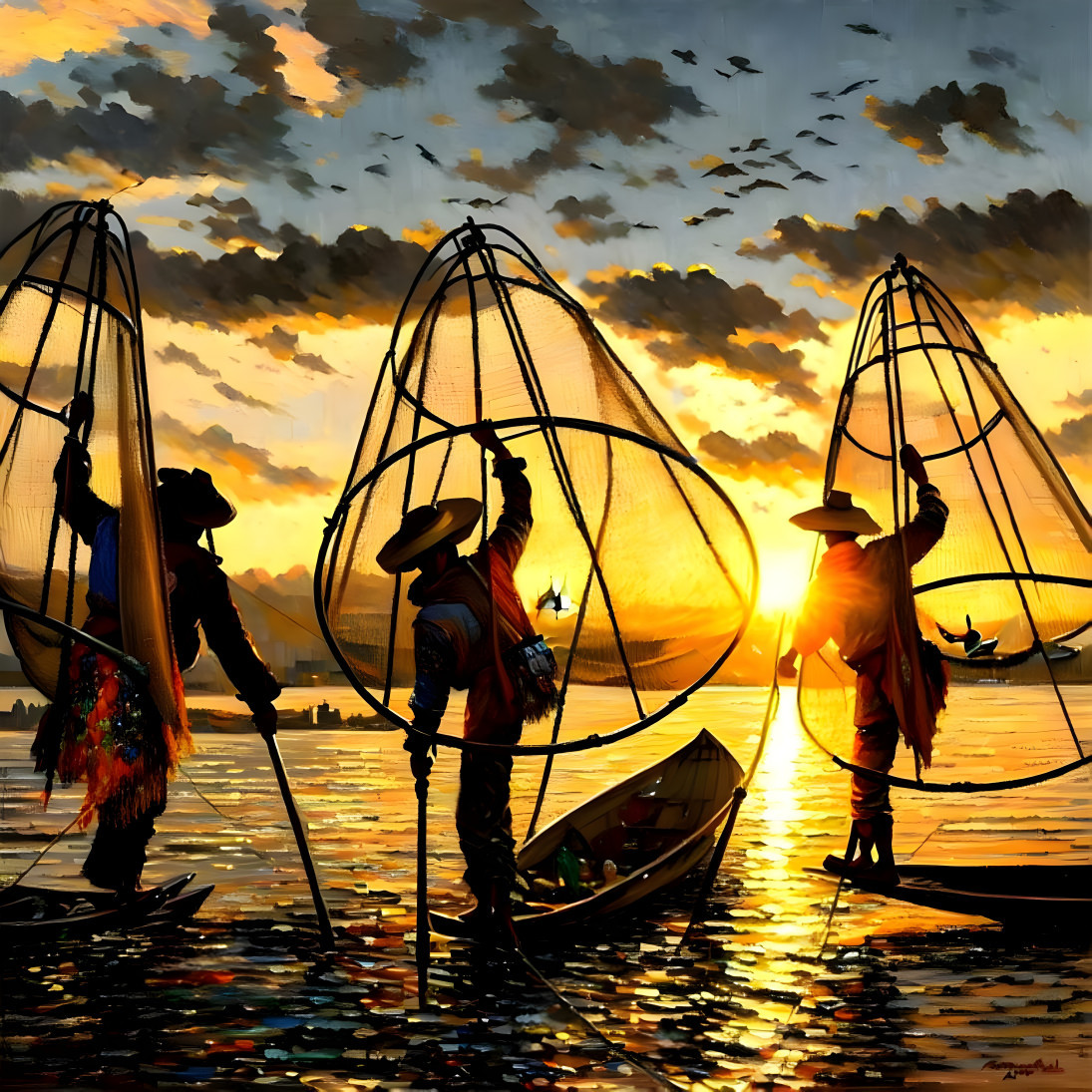  Chinese fishermen sail their graceful boats
