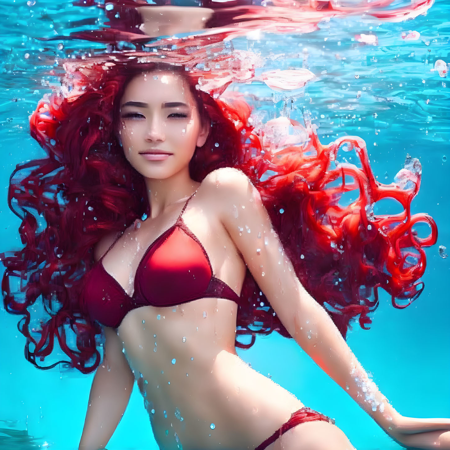 mermaid with beautiful red hair