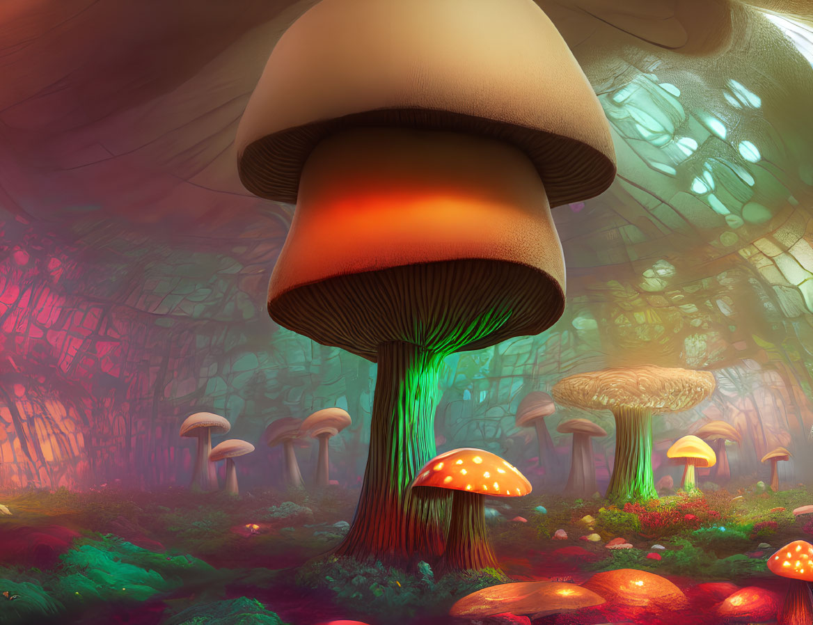 Colorful Enchanted Forest with Mystical Mushrooms