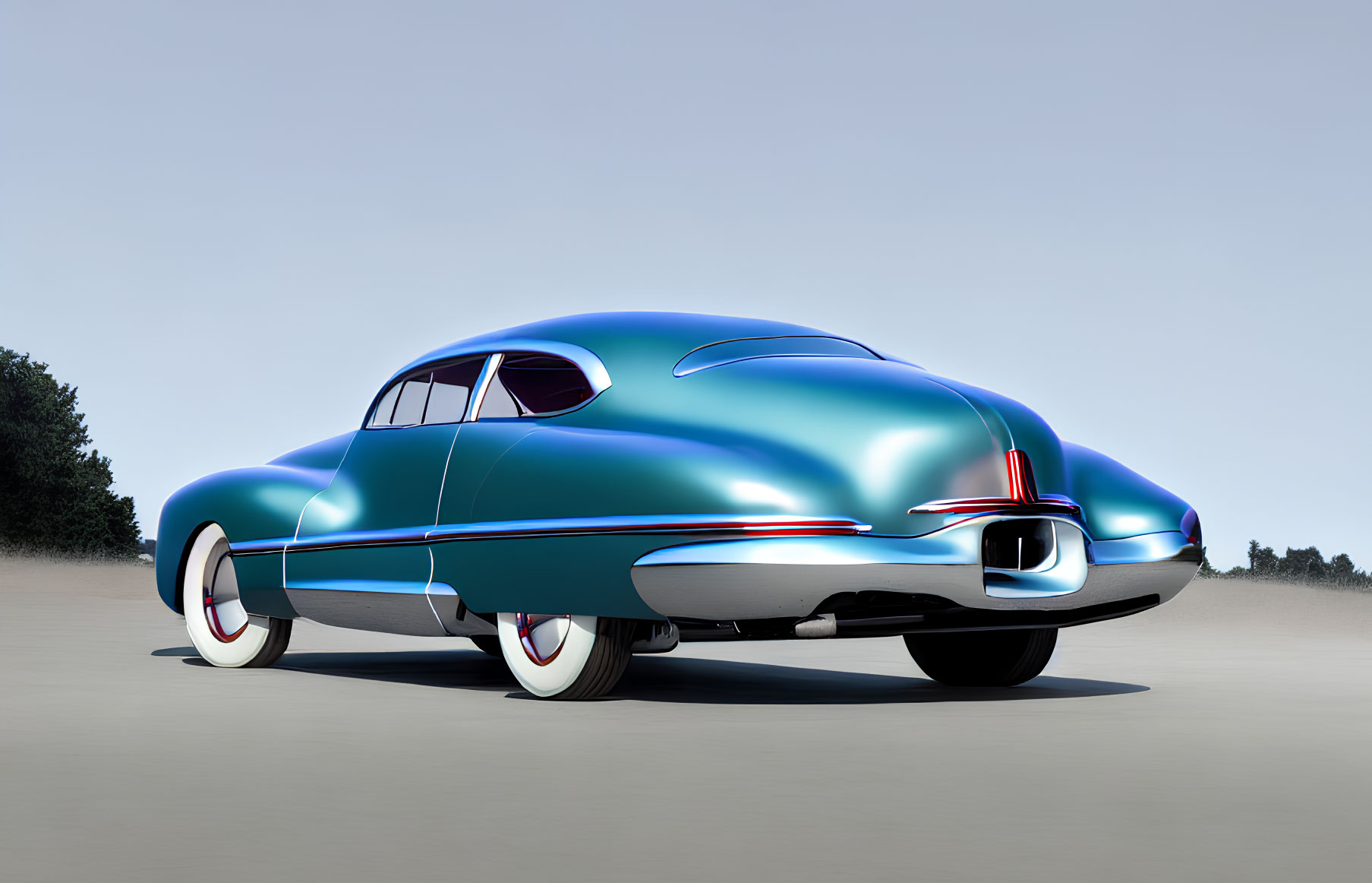 Vintage Blue Car with White-Wall Tires and Futuristic Design