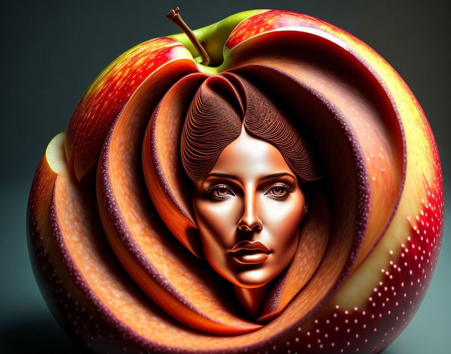 Portrait carved into the apple