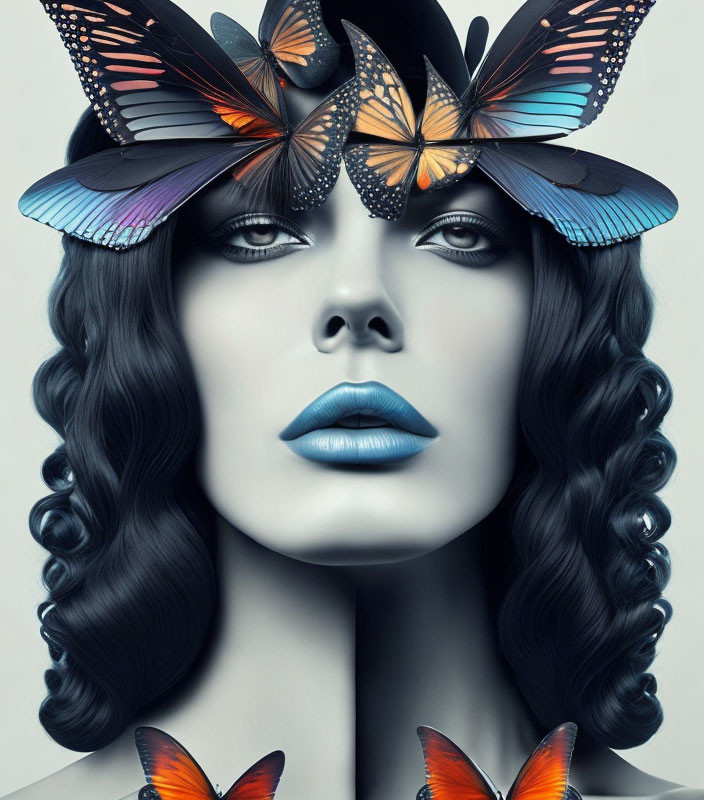 Woman and butterflies