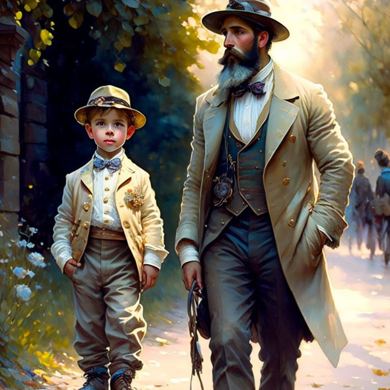 On the walk: Proud father with his little son