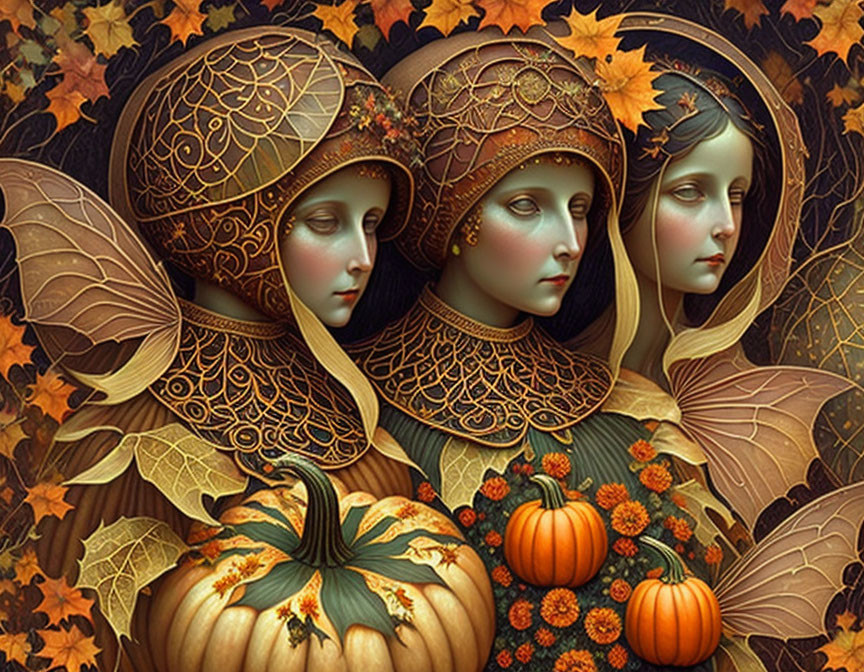 Three fairies of the pumpkins season