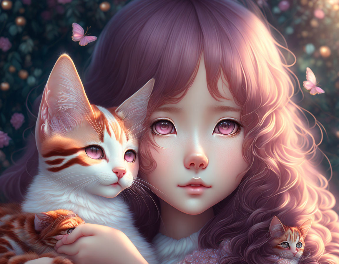 Anime girl with kitties