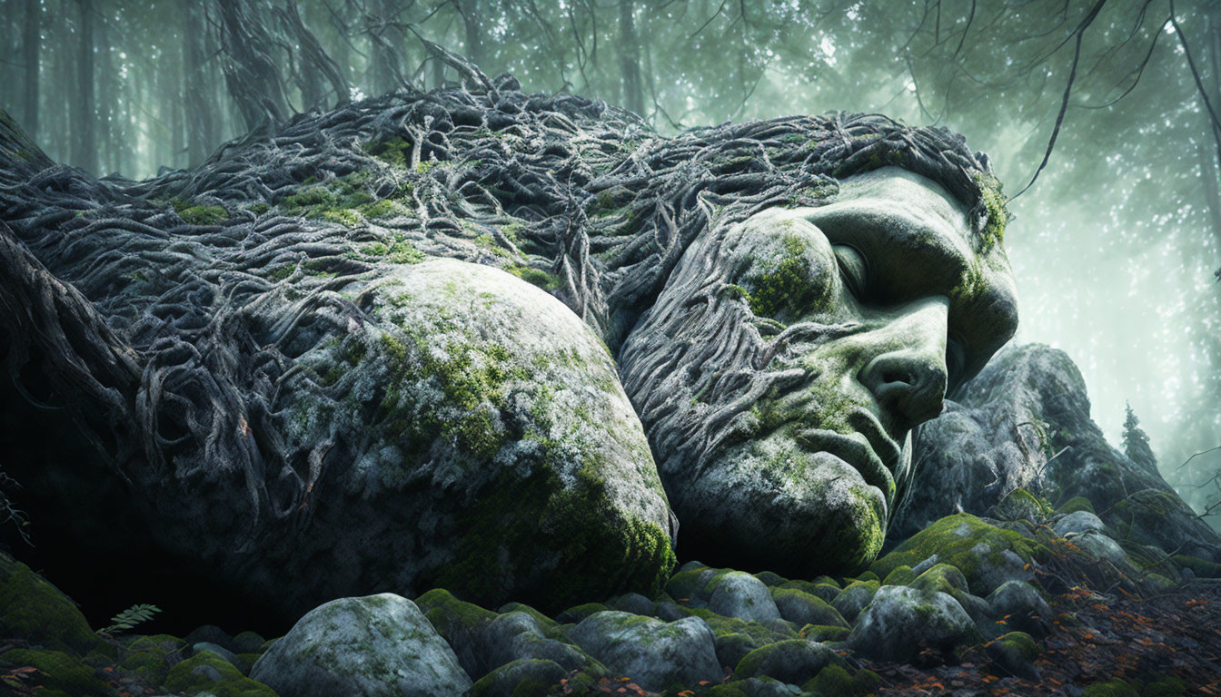 Sleeping rocky giant in the forest