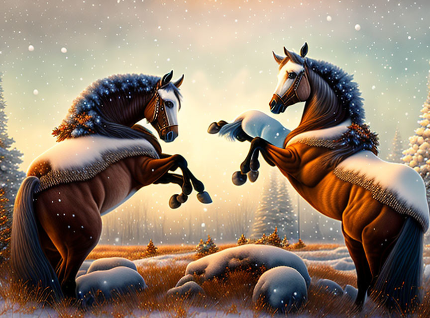Wild horses in winter