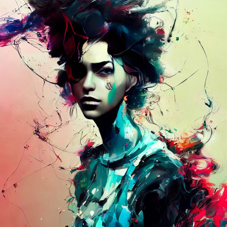 Colorful Abstract Digital Art of Woman with Vibrant Splashes