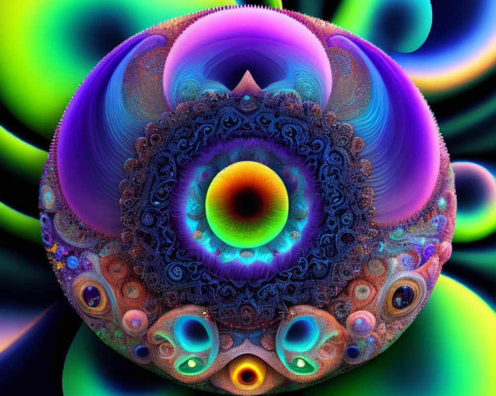Colorful Fractal Art of Spherical Shape in Vibrant Hues