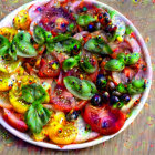 Colorful Plate of Fresh Tomatoes on Psychedelic Background