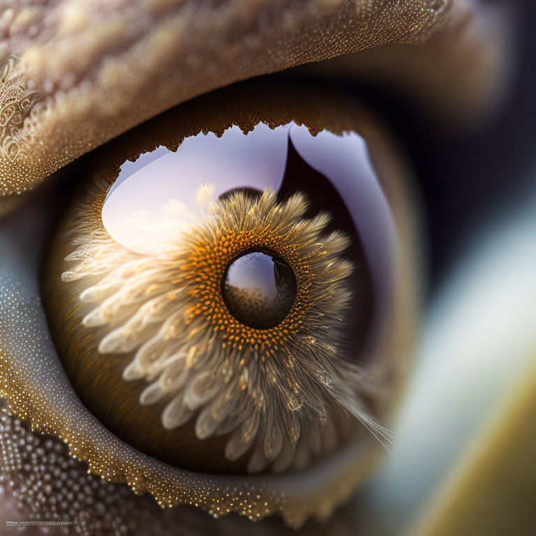 Detailed Close-Up of Human Eye with Brown Iris and Golden Sunburst Patterns