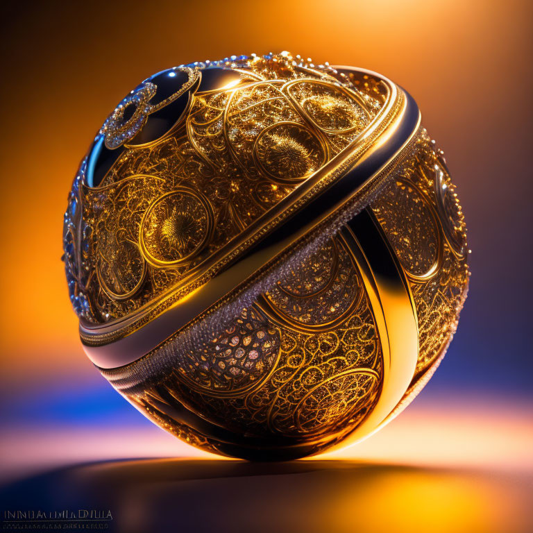 Intricate Golden Sphere with Jewels on Warm Background