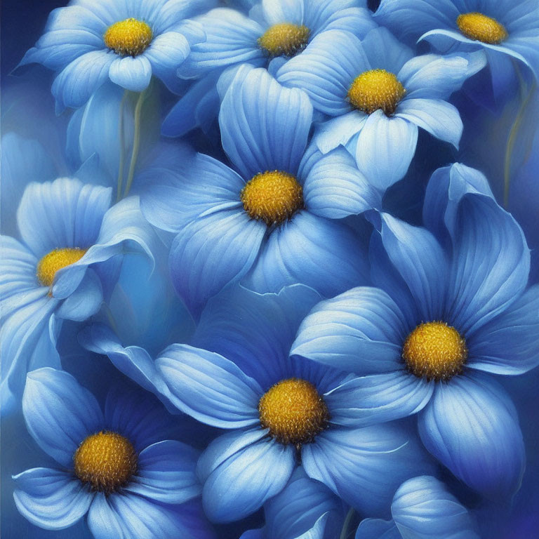 Vibrant Blue Flowers with Golden Centers on Soft Blue Background