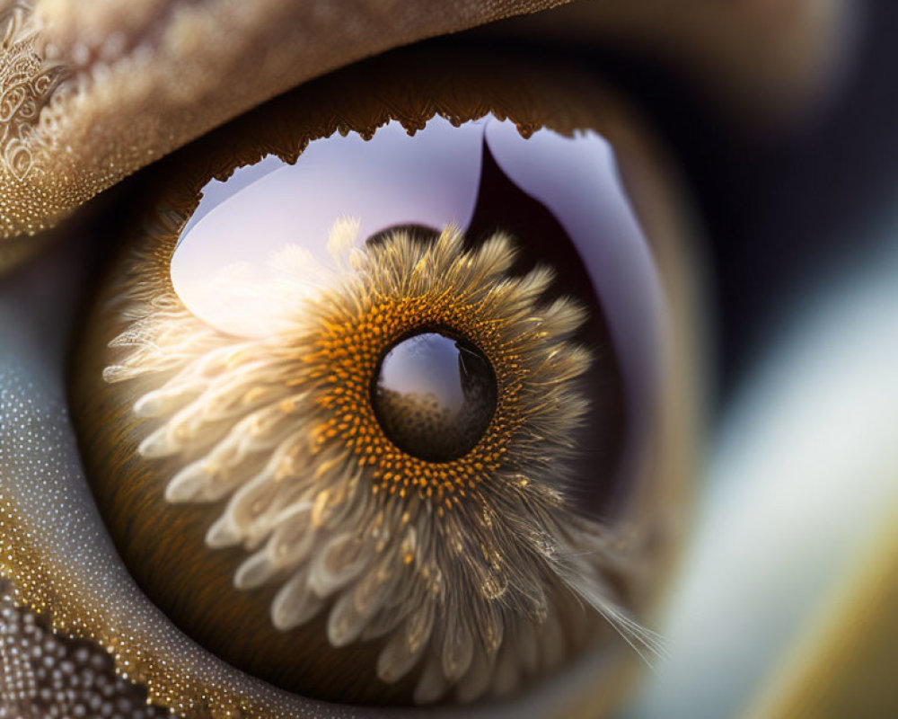 Detailed Close-Up of Human Eye with Brown Iris and Golden Sunburst Patterns