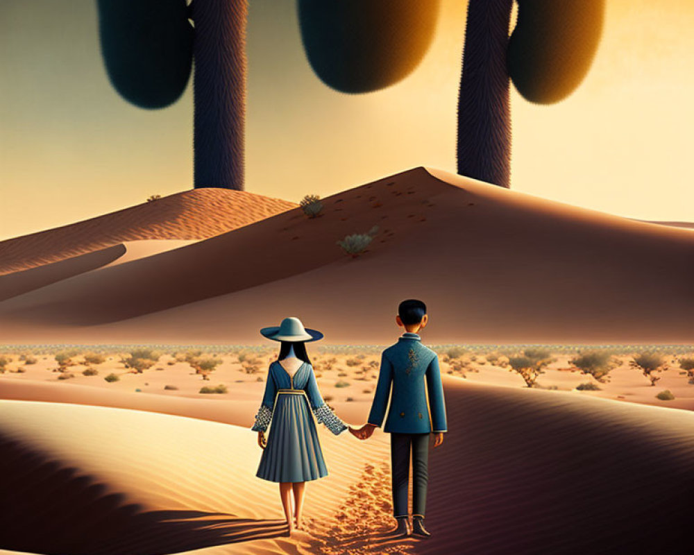 Surreal desert landscape with giant shadowed fingers