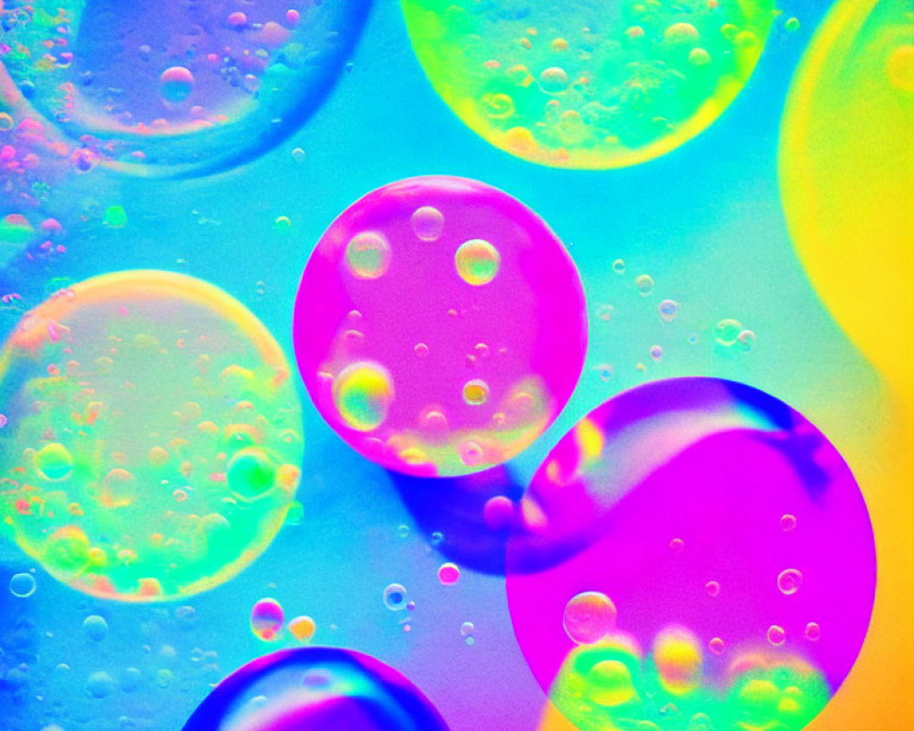 Colorful Oil and Water Bubbles with Soft Glow