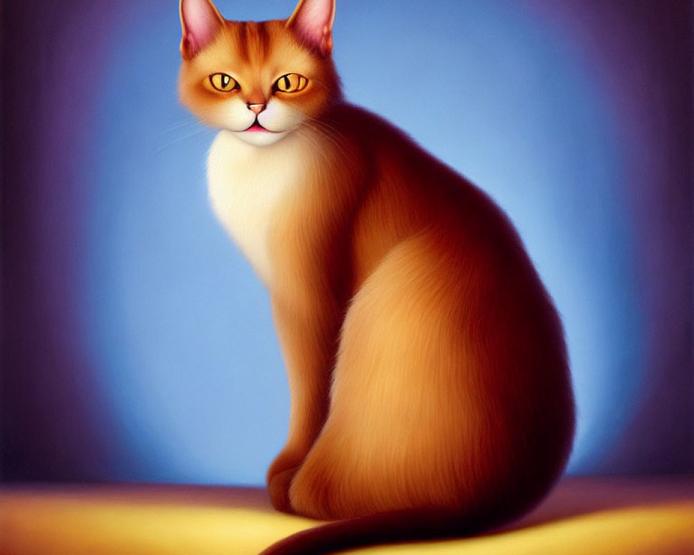 Sleek orange and white cat illustration on gradient background