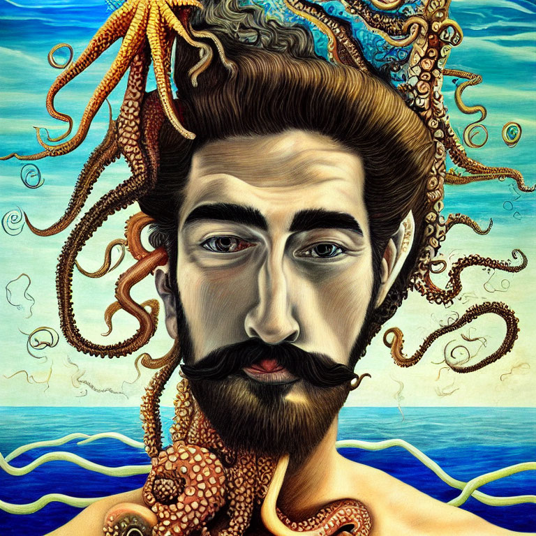 Colorful Surrealist Portrait Blending Human and Marine Elements