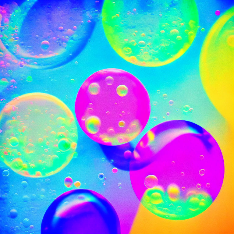 Colorful Oil and Water Bubbles with Soft Glow