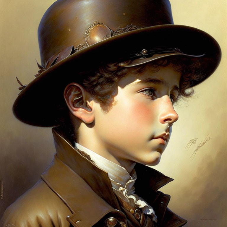 Steampunk-themed painting of young person in Victorian attire