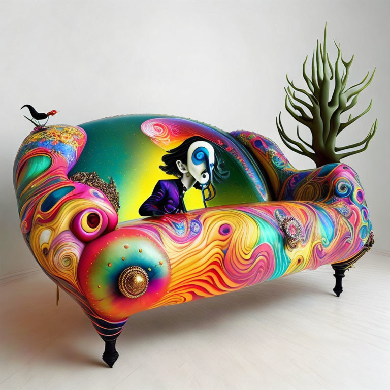Colorful Psychedelic Sofa with Surreal Landscape Design