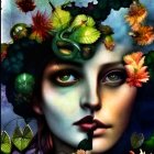 Collage of women's faces with colorful flowers and leaves