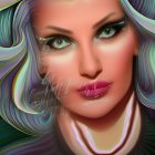 Cosmic-themed fantasy portrait with flowing hair and nebulae patterns