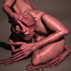 Distorted humanoid creature with exaggerated features and multiple limbs in scream pose