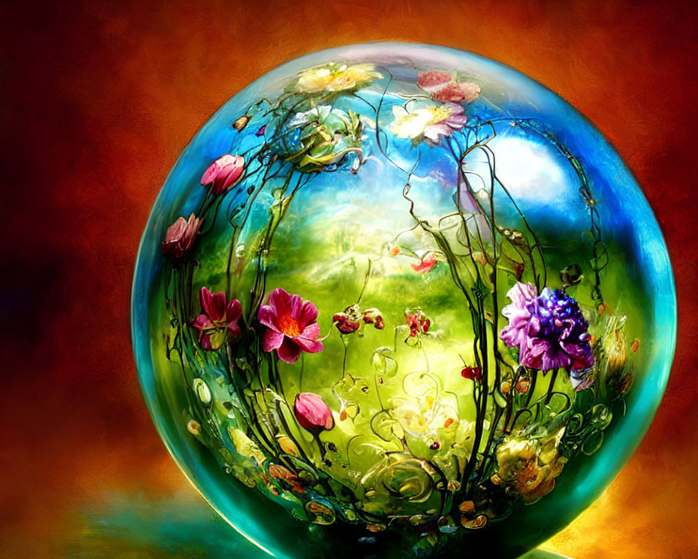 Colorful floral globe on warm textured backdrop