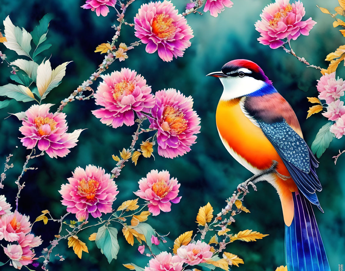 Bird and flowers