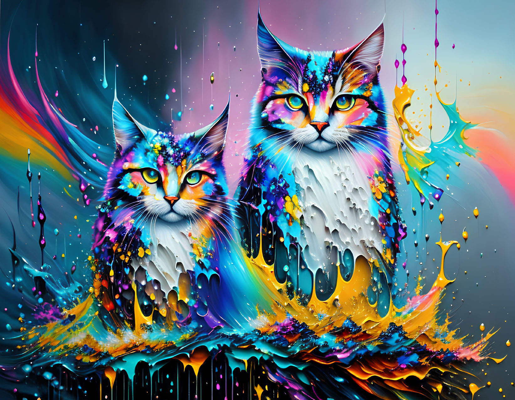 Colorful Cosmic Cat Artwork with Abstract Background