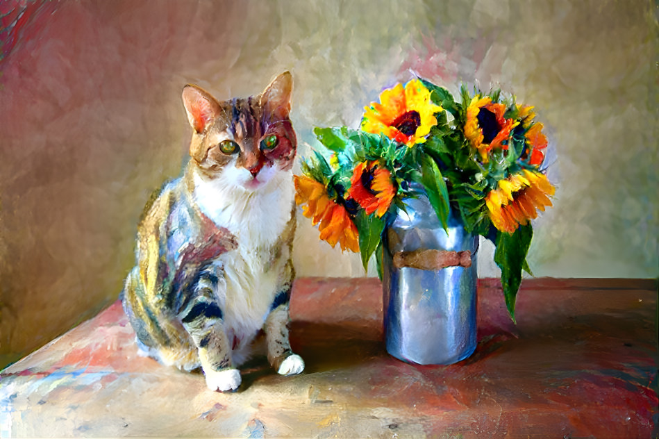 kitty with sunflowers