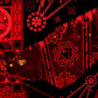 Fiery "Hell" graphic on dark red backdrop with demonic figures
