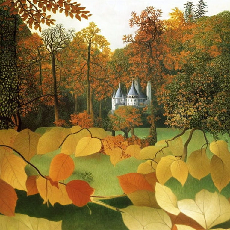 Colorful Autumnal Scene: White House Amid Vibrant Foliage