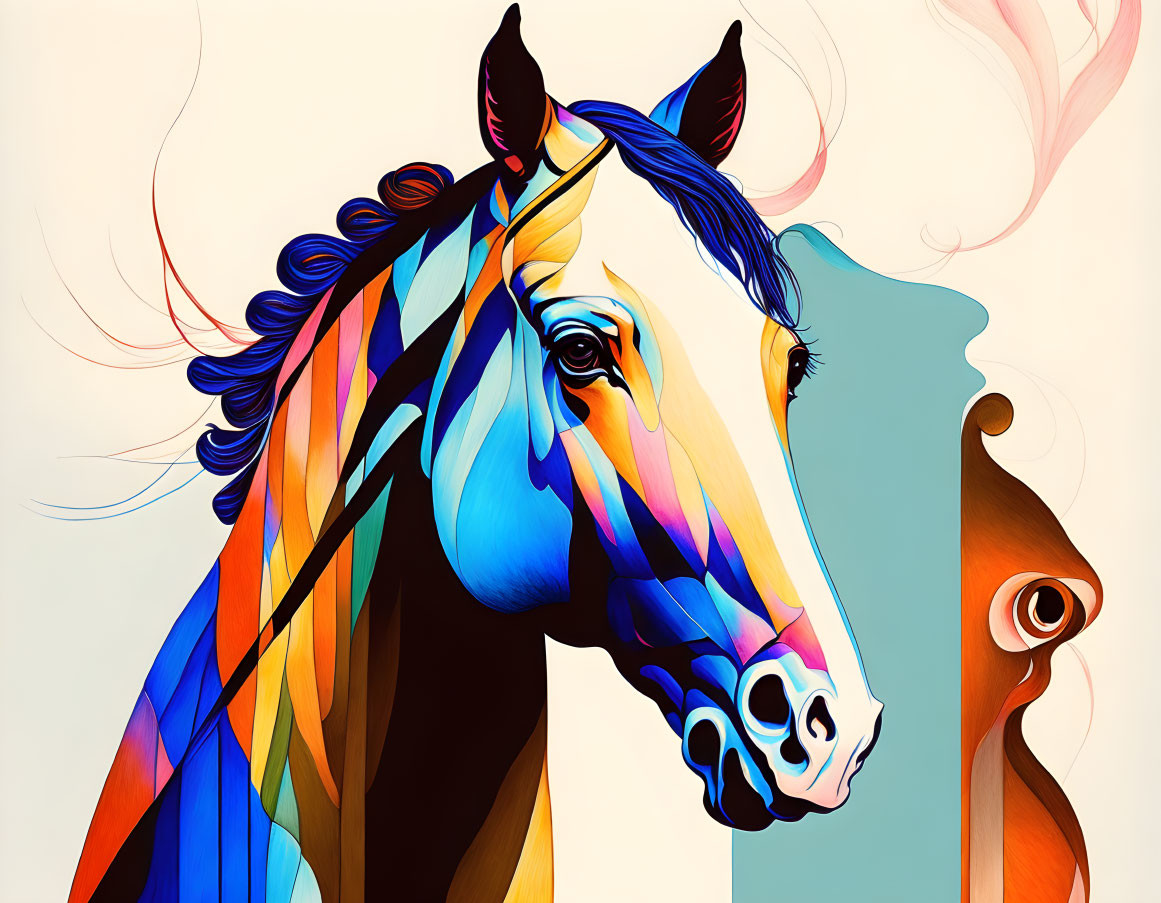Colorful Geometric Horse Artwork on Cream Background