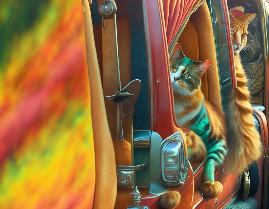 Cats on psychedelic dream train