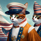 Vintage naval officer cats with ship and seagull in background