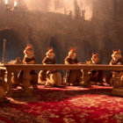 Chipmunks at Medieval Banquet Table in Stone-Walled Room