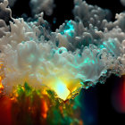 Colorful 3D Fluid Art: Gold, Teal, Orange Swirls on Dark Background
