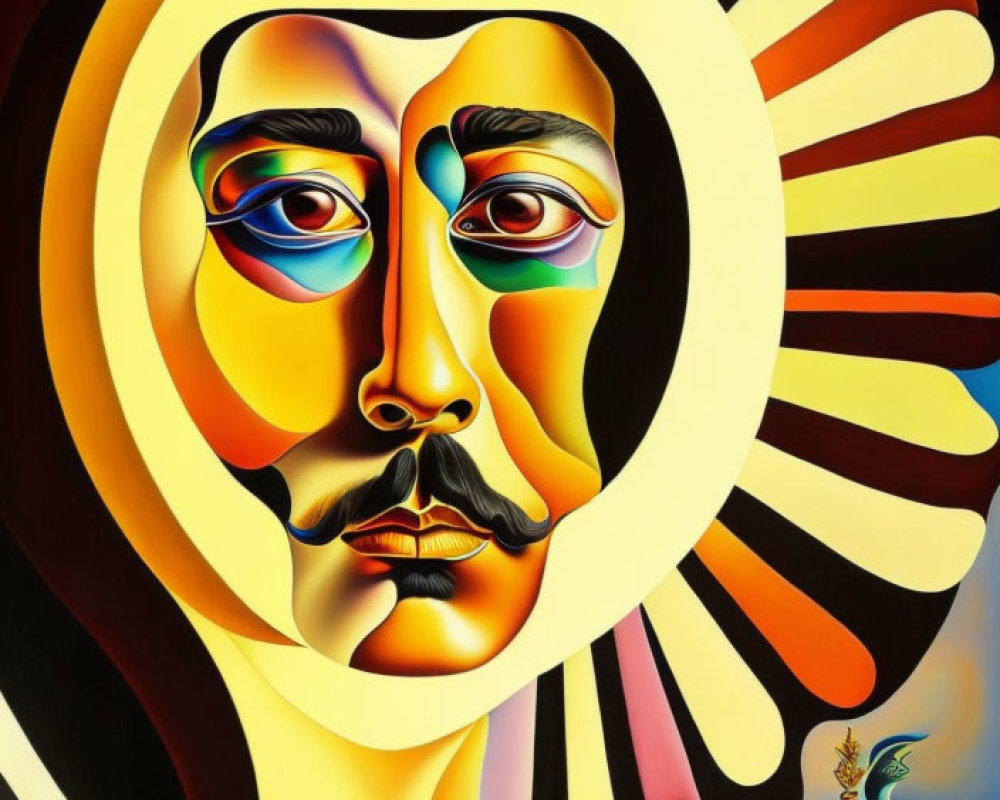 Colorful Surrealistic Portrait with Golden Halo and Abstract Shapes