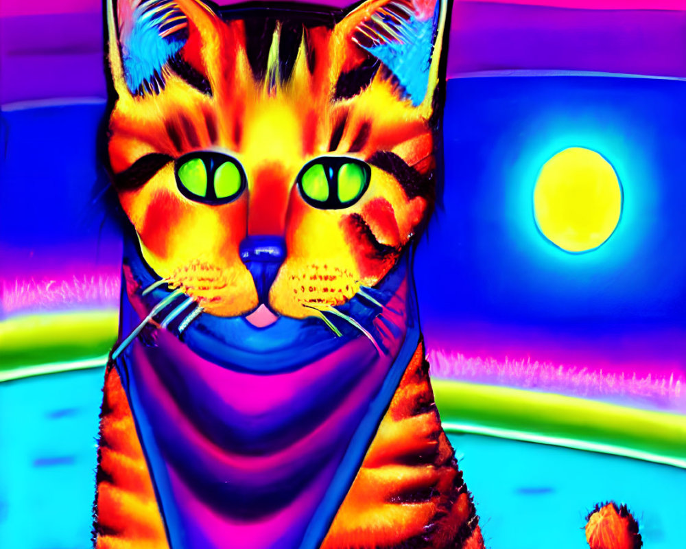 Colorful Psychedelic Cat Art Against Multicolored Skies