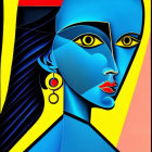 Colorful Abstract Art: Stylized Female Figure with Blue Skin