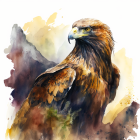 Detailed Golden Eagle Illustration with Watercolor Splash