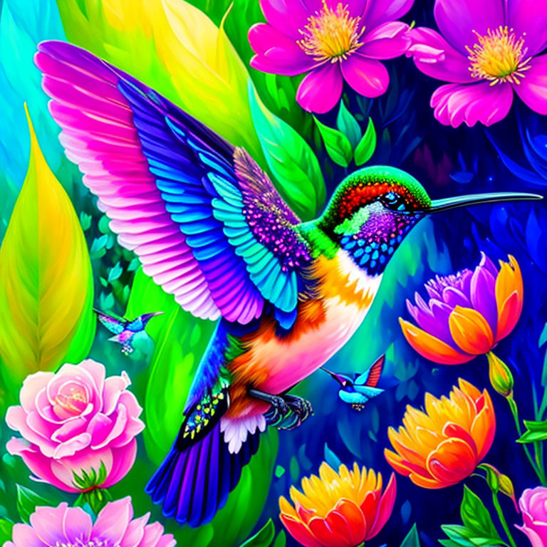 Hummingbird in the Flowers