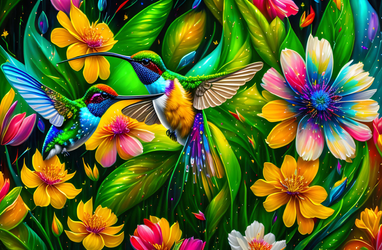 Hummingbirds and Flowers