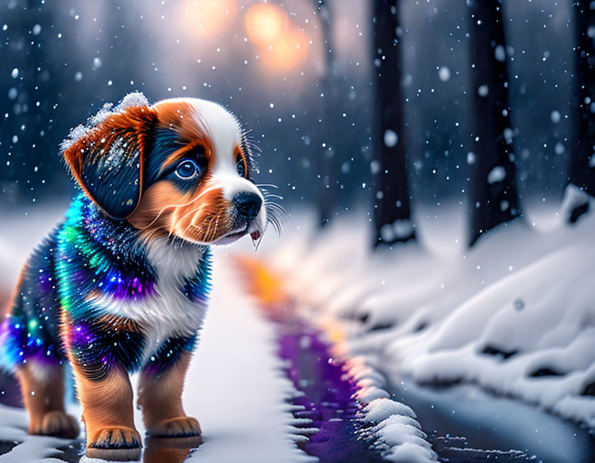 Cute Puppy Bewildered Seeing its First Snowfall
